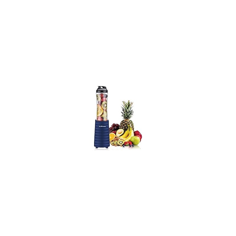 La Reveuse Smoothies Blender Personal Size 300 Watts con Botella Deportiva de Viaje Portátil sin BPA de 18 oz, Navy