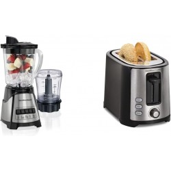 Licuadora Elite Power Beach de Hamilton Beach con frasco de vidrio de 40 oz y picadora de vegetales con copa 3, acero negro e in