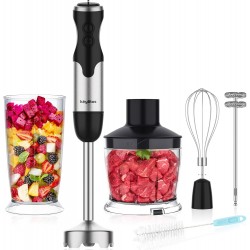 Keylitos 5 in1 Immersion Hand Blender, Powerful 12 Speed Handheld Stick Blender with 304 Stainless Steel Blades, Chopper, Beaker