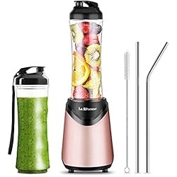 La Reveuse Smoothie Blender Personal Size 300 Watts with 2 Pieces 18 oz BPA-free Travel Sports Bottles,Pink